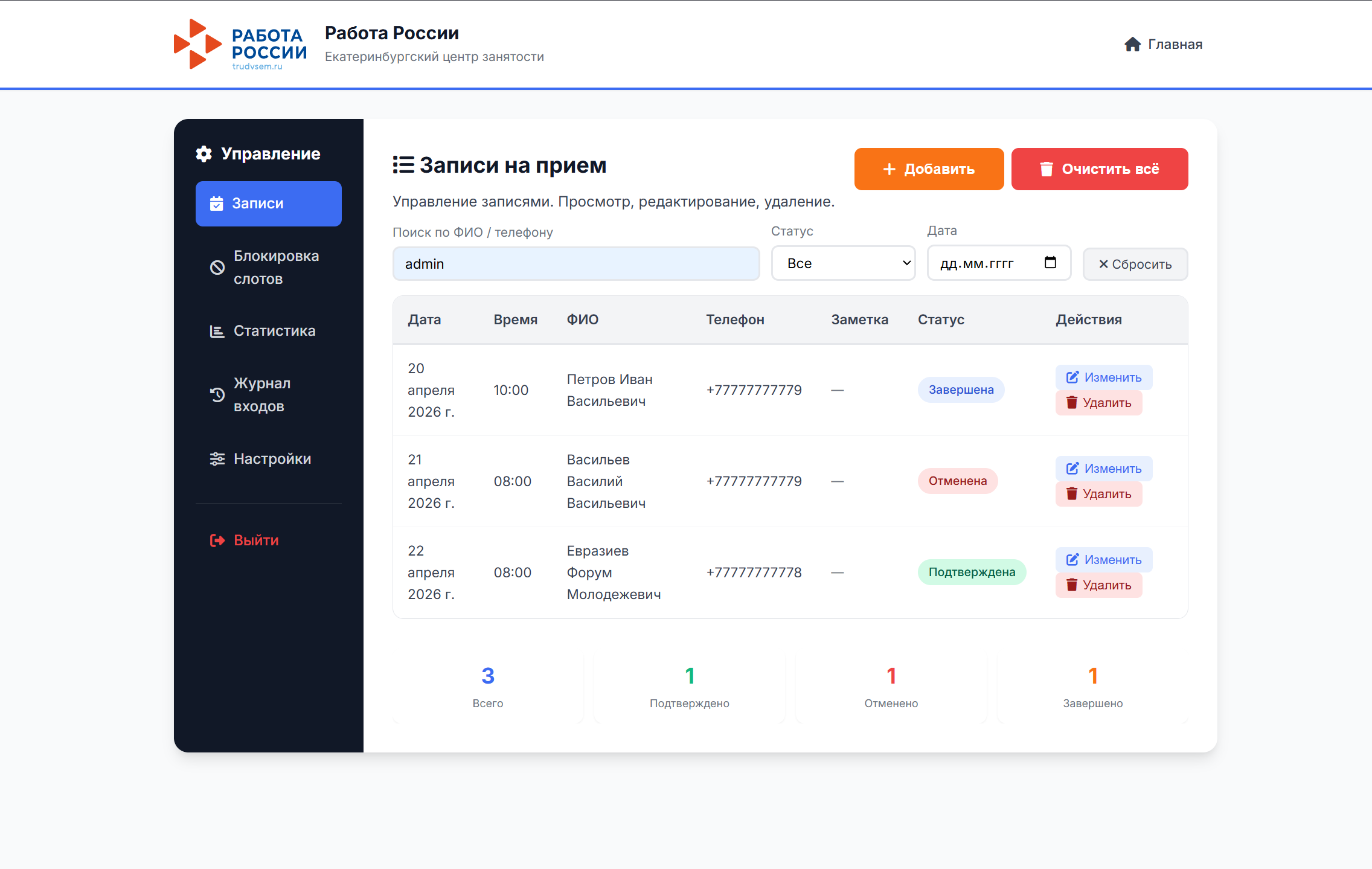 Админ панель